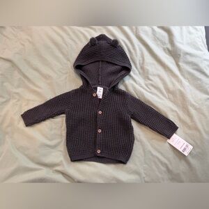 3 Month Baby Hooded Knit Cardigan Sweater - Charcoal